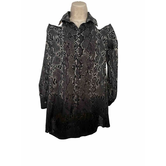 PARKER Women's SILK CHIFFON CHOKER COLD SHOULDER Collar Top Snake Skin Size S - Picture 1 of 11
